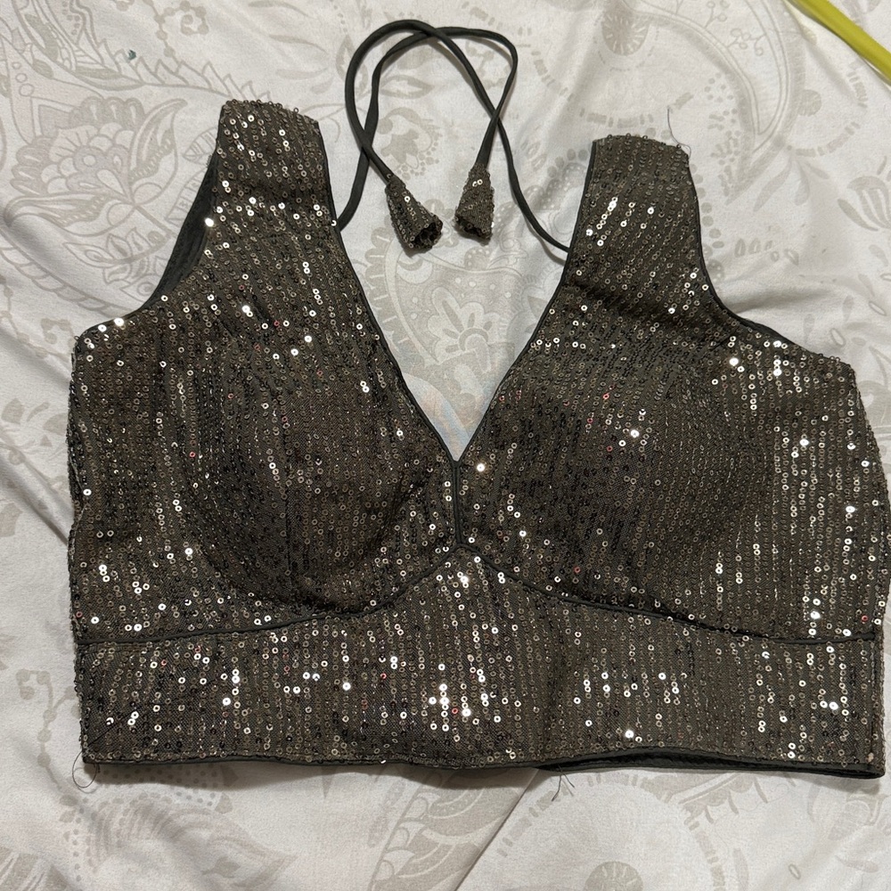 Women's Sequin Blouse- Black and Gold XXL